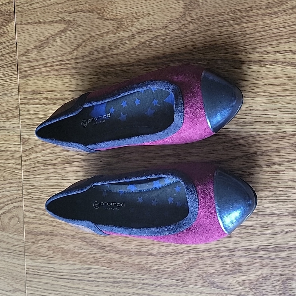 Promod suede colorful shoes size 38 fiushia brown navy blue